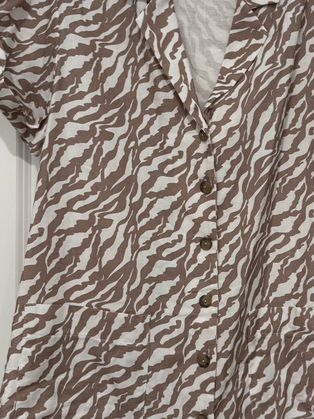 Brown Zebra Print Mini Dress with Button Front